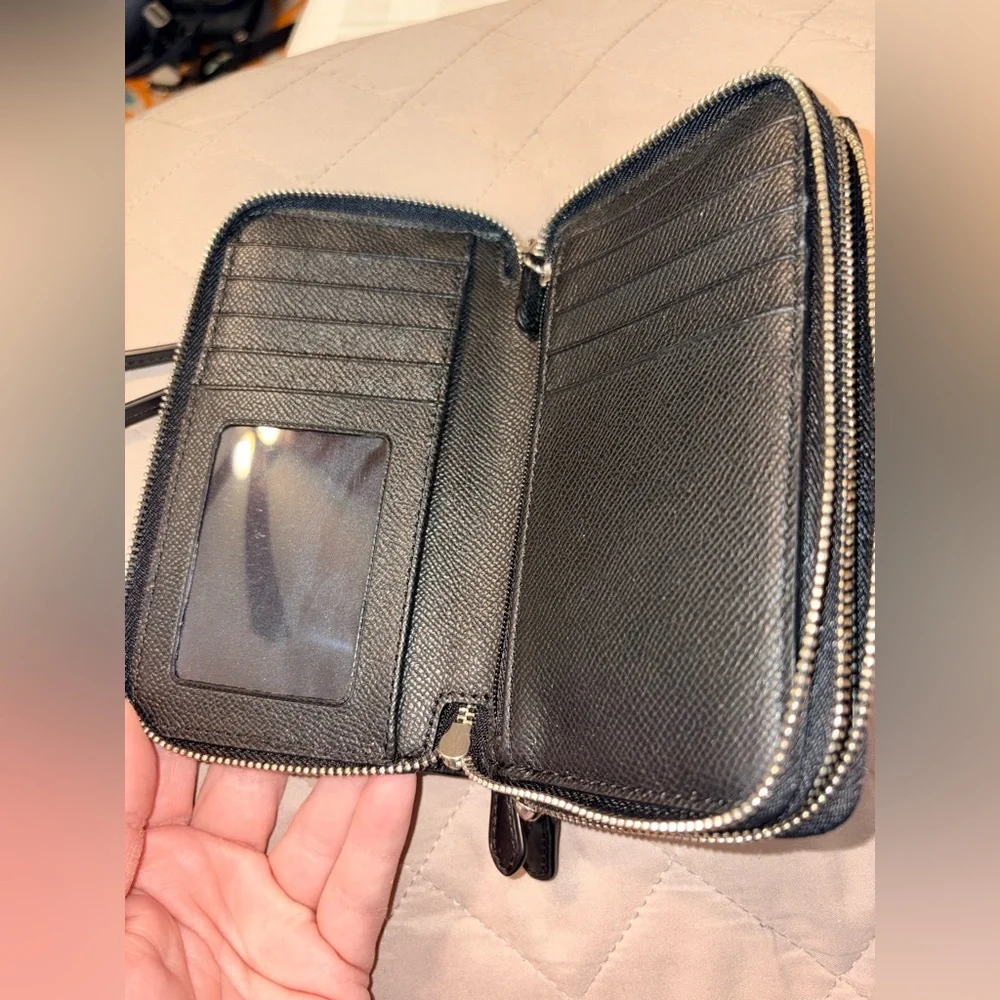 COACH Double Zip Wallet Wristlet in Black Glitter Resined Canvas - LIKE NEW - Picture 7 of 14